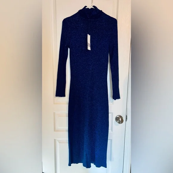 Zara Royal Blue Shimmering Long Sleeve Dress Zara Royal Blue Shimmering Long Sleeve Dress
